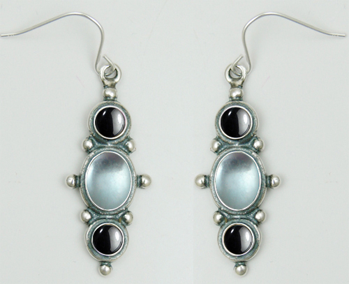 Sterling Silver Drop Dangle Earrings With Blue Topaz And Hematite